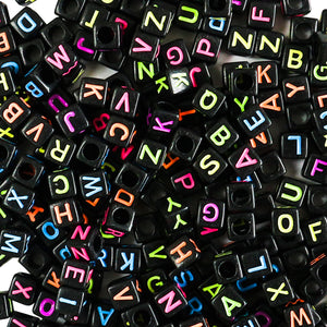 Bracelet beads- Black Square Alphabets